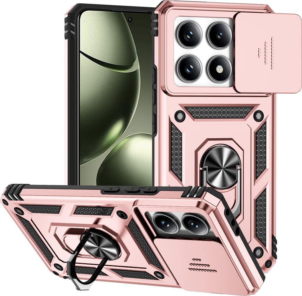 Hülle für Xiaomi 14T mit Schiebe Kamera Schutz und Ringhalter Ständer Hybrid Schutzhülle Rosa