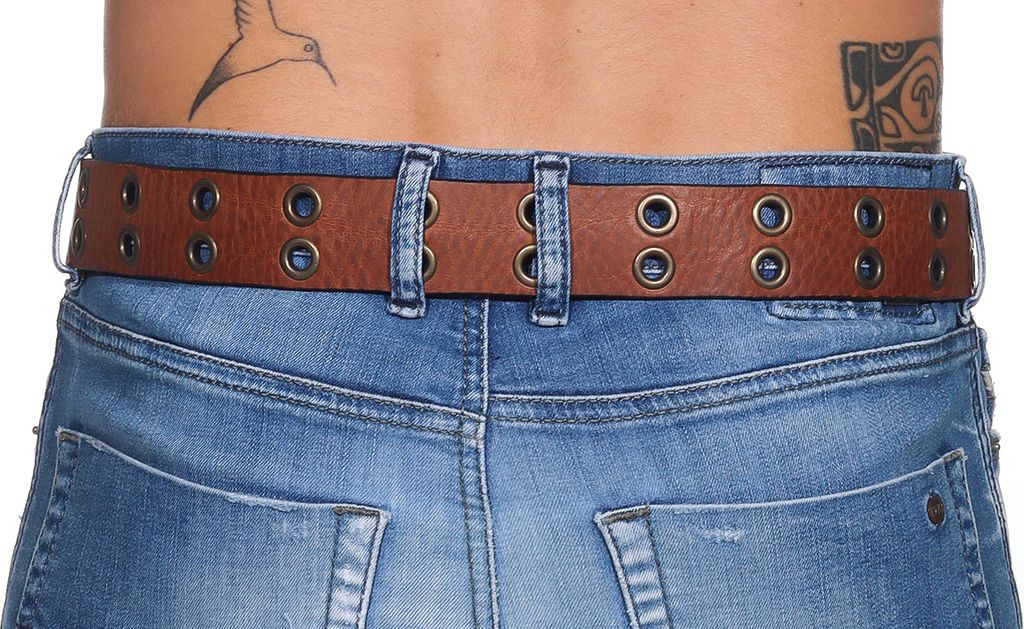 Ledergürtel aus Vollrindleder mit Doppeldorn, Bundweite:95, Farben:Antikbraun