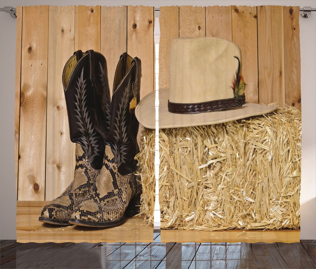 ABAKUHAUS Western Rustikaler Gardine, Texas Snake Cowboy, Schlafzimmer Kräuselband Vorhang mit Schlaufen und Haken, 280 x 245 cm, Creme Brown