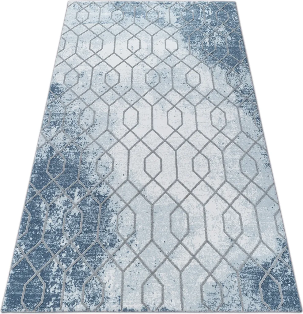Tapis motif hexagone bleu Valencia 3951 en fibre acrylique douce