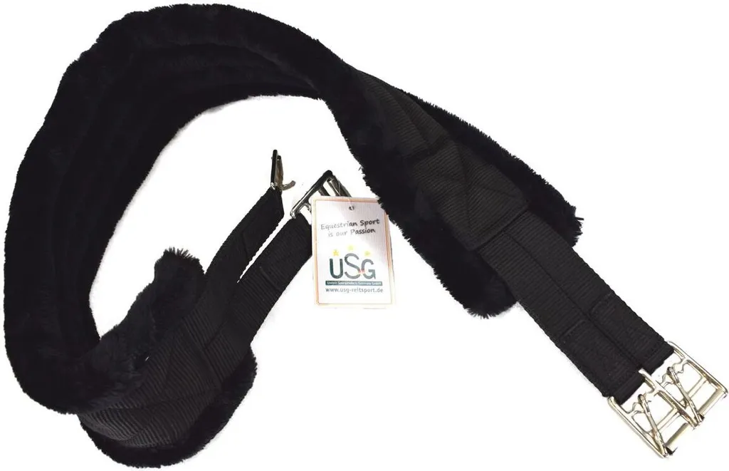Sangle d'équitation à fourrure USG noire 120cm pour selle mixte et CSO