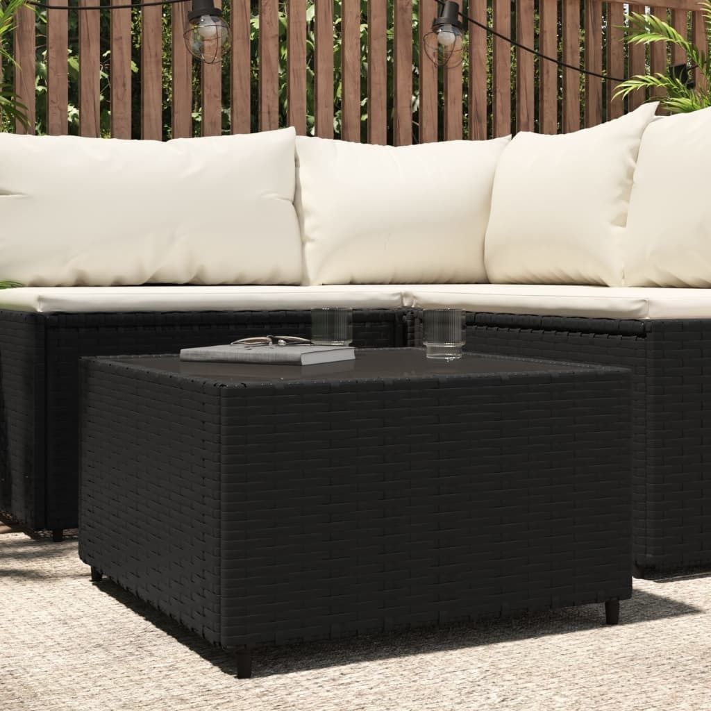 ZMH Garten-Couchtisch Quadratisch Schwarz 50x50x30 cm Poly Rattan