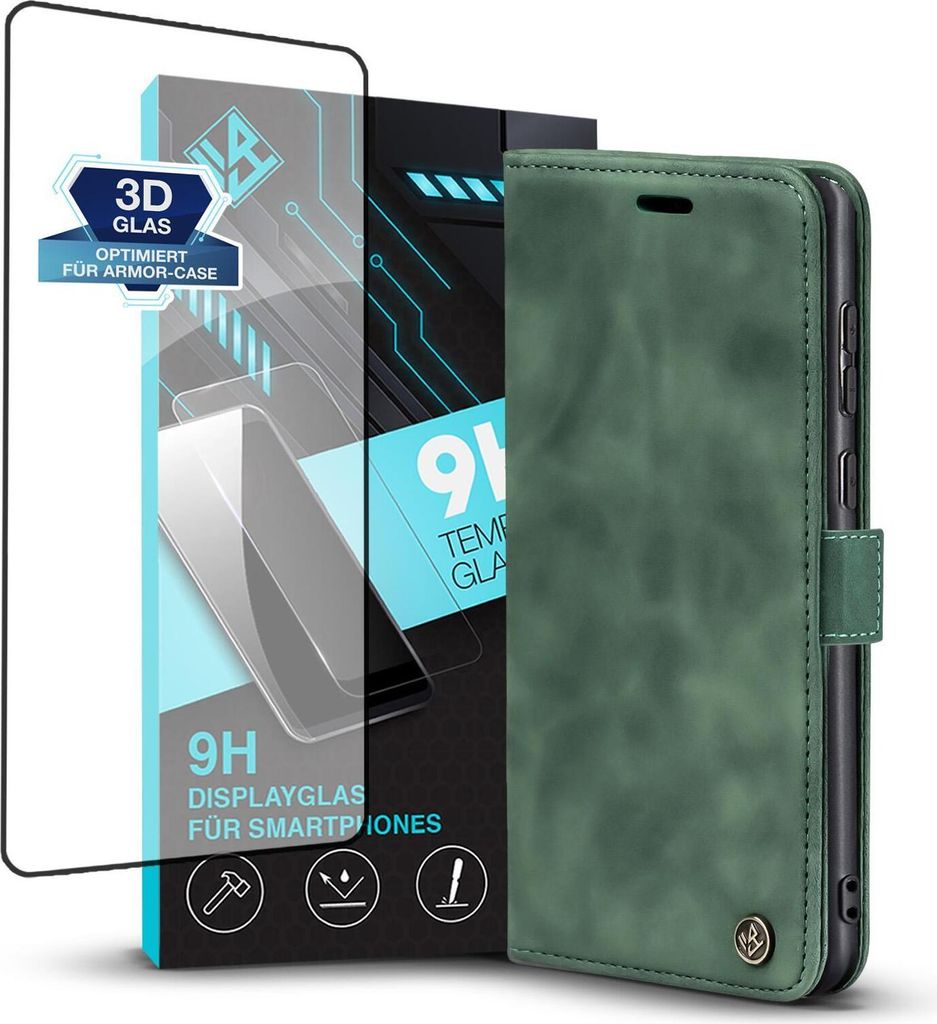 Handy Hülle für Samsung Galaxy S20 Ultra 5G mit 9H Displayglas Klapphülle Bookcase Flip Cover Handy Tasche Etui Farbe: Grün