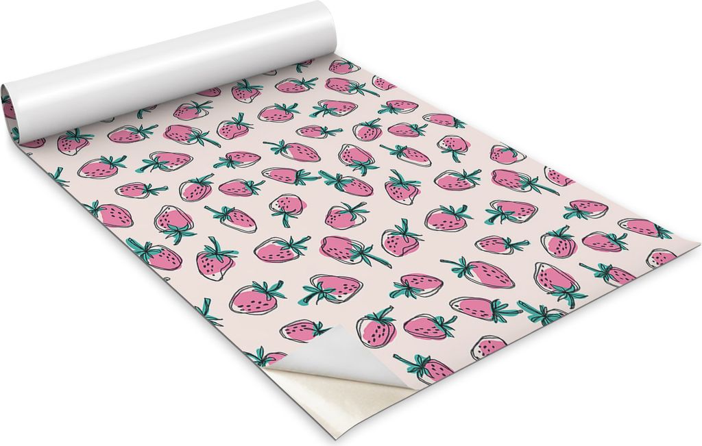 Selbstklebende Möbelfolie - Dekorationsfolie - Tischmöbel - Zuschneidbar - Rosa Erdbeeren - 100 x 50 cm