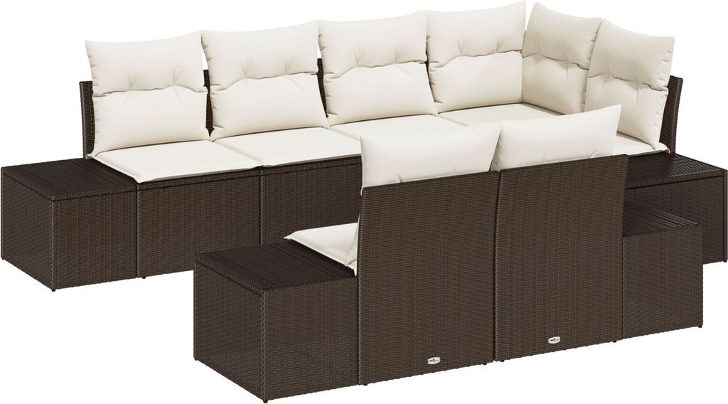 2025 Moderne 7-teilige Garten-Sofa-Set mit Kissen Braun Poly-Rattan - Gartensofas Neu157117