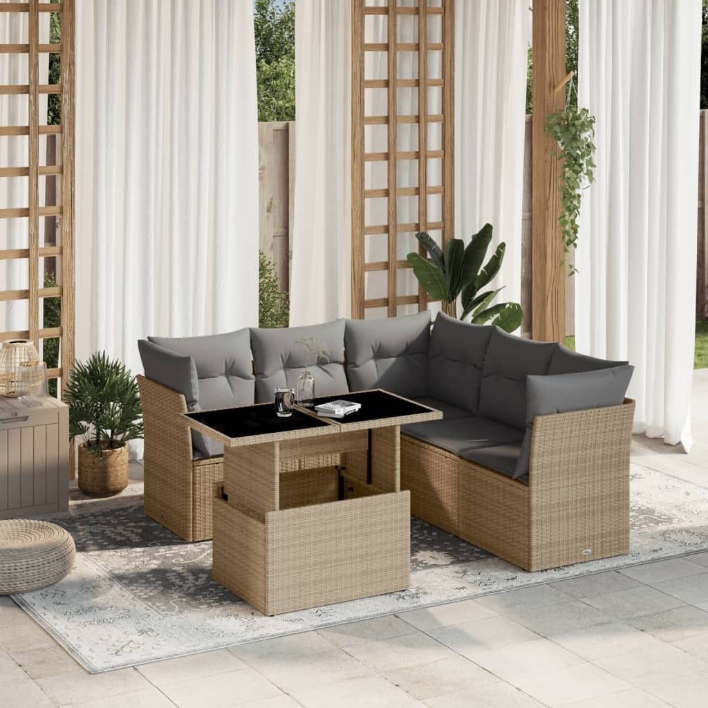 Maison Exclusive - 6-tlg. Garten-Sofagarnitur mit Kissen Beige Poly Rattan