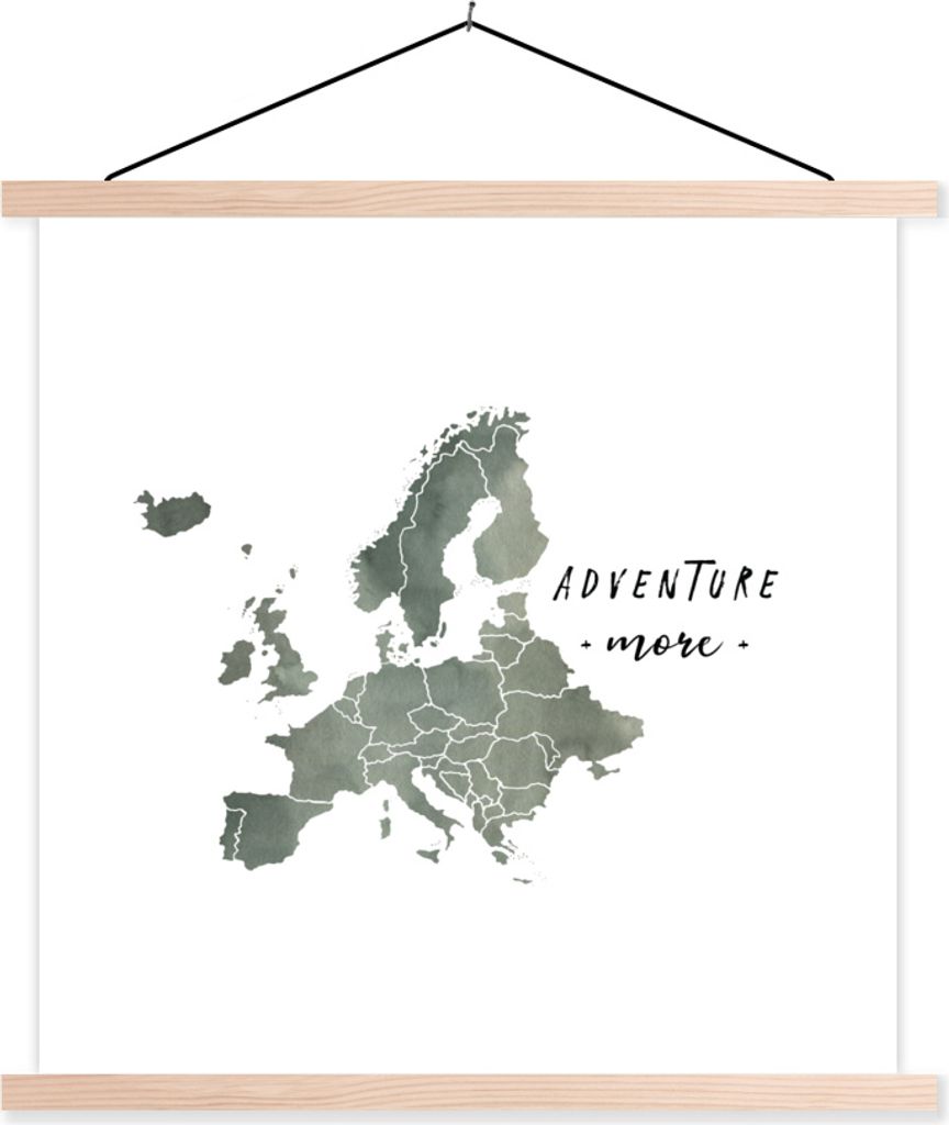 MuchoWow Textilposter Karte - Farbe - Europa - Zitate 60x60 cm mit holzfarbenen Rahmen - Wanddekoration