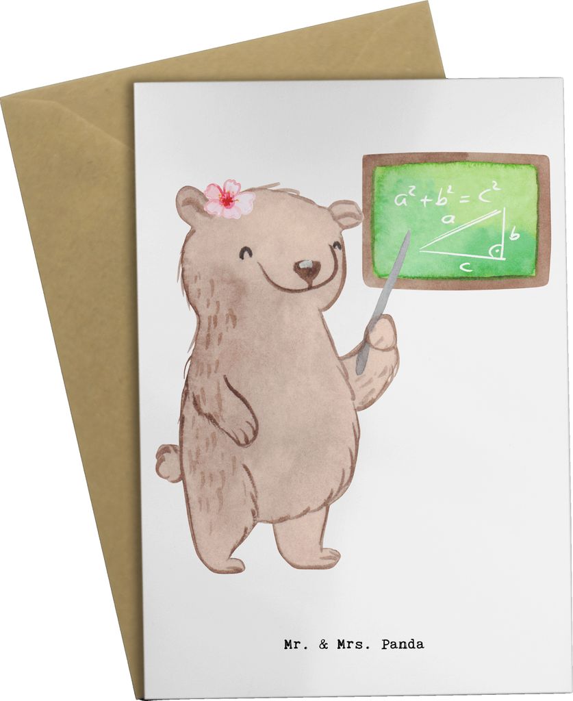 Mr. & Mrs. Panda Grußkarte Nachhilfelehrerin Mathe Herz - Weiß - Geschenk, Mathematik, einladungskarten, Nachhilfe, weihnachtskarten, Nachhilfeun...