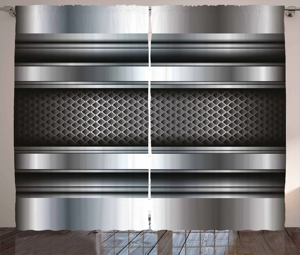Rideau à fronces motif assiettes réalistes gris taupe élégant 280x225cm