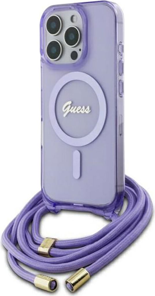 Guess GUHMP16XHCTSGNSU iPhone 16 Pro Max 6.9" lila hardcase Crossbody Cord Script MagSafe Schutzhülle