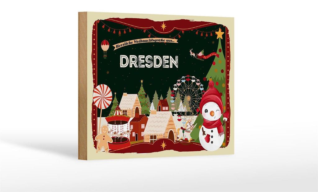 Holzschild Weihnachten Grüße aus DRESDEN Geschenk Dekoration 18x12 cm