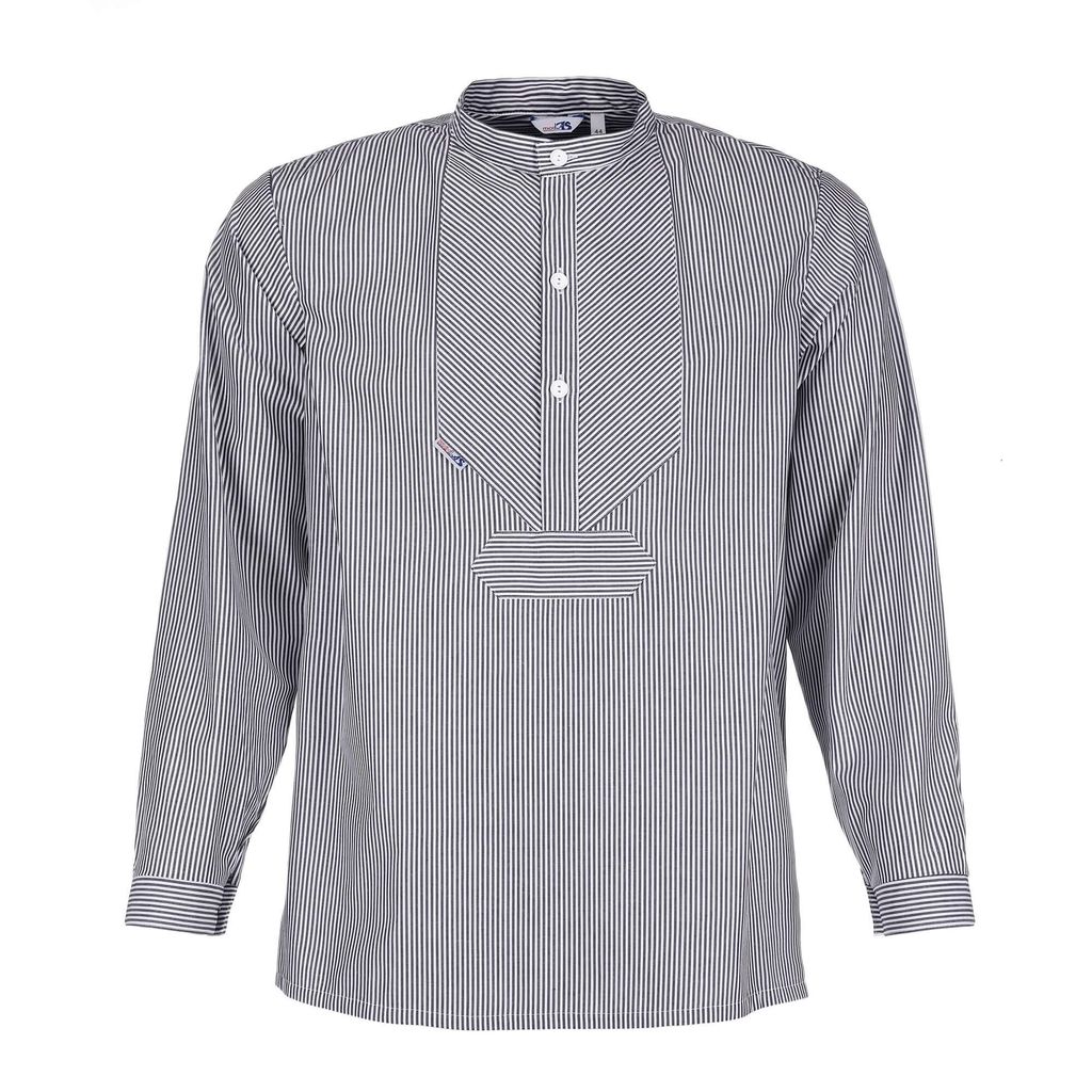 modAS Uni Fischerhemd Sommer Langarm-Shirt mit Stehkragen - Gestreiftes Hemd im Finkenwerder-Stil in Marine-Weiß (53) Größe Damen 60 – Herren 66