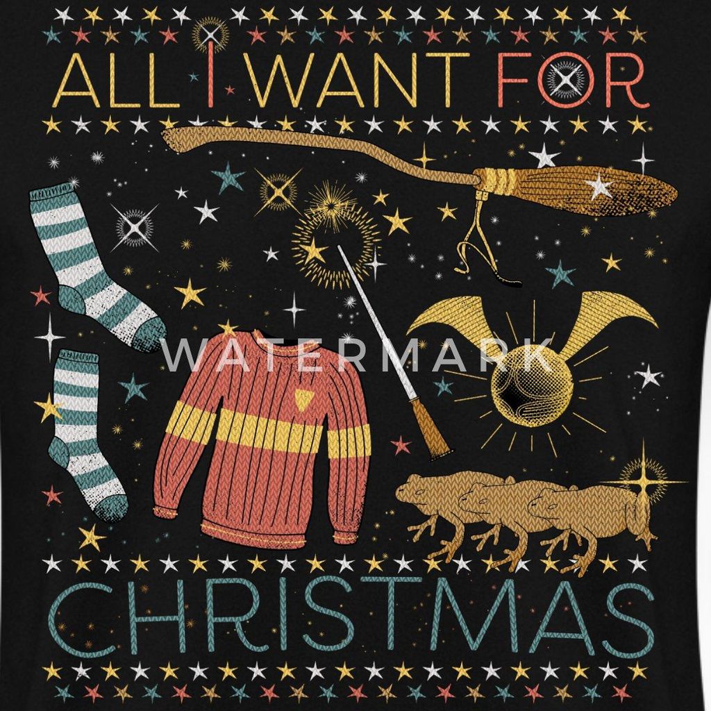 Spreadshirt Harry Potter All I Want For Christmas Ugly Xmas Uni Pullover, L, Schwarz