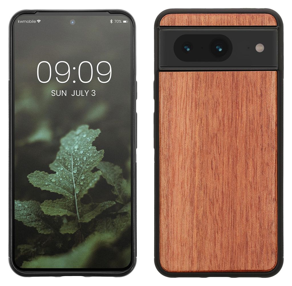 kwmobile Handyhülle für Google Pixel 8 Hülle Holz - Case mit TPU Bumper - Stoßfestes Hardcase - Schutzhülle Cover in Natur