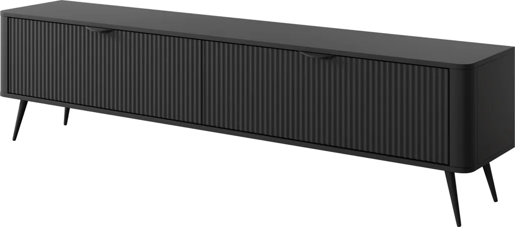 FURNLUX Lante Meuble TV Noir 200cm - Grand Buffet de Salon Design Chic