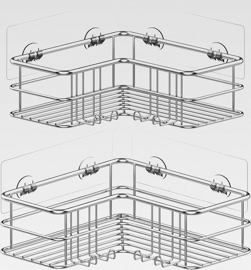 Duschablage Ohne Bohren 2 STK, Duschregal Eckregal Badregal SUS304 Edelstahl Metall Rostfrei, Badezimmer Regal,Duschkorb Selbstklebend für Bdacces...