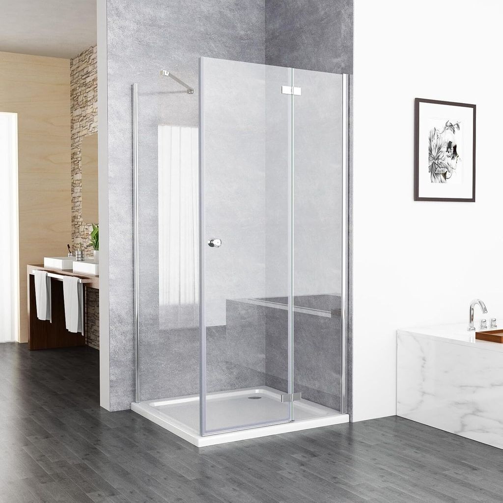 Duschkabine 75x75x195cm Eckeinstieg Schwingtür , 75 Scharniertür mit 75 Seitenwand 6mm ESG Glas Duschwand, Pendeltür Komplett Dusche Duschabtren...
