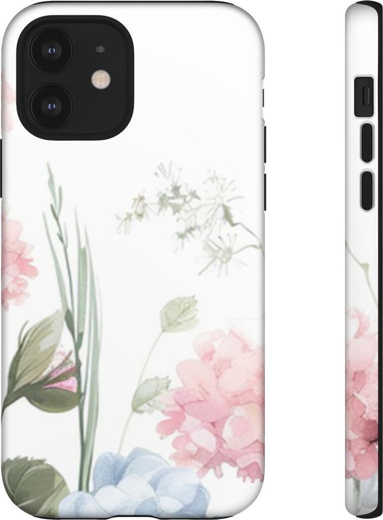 Aquarell-Hortensien in Blau und Rosa – Hülle Kompatibel mit iPhone 12
