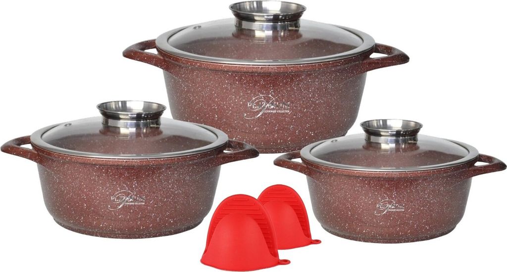 Kochgeschirr 6 teilig Topf Induktion Alu Guss ø 20-28cm Topf Kochtopfset mit Silikongriffe Aluminium Guss Rot