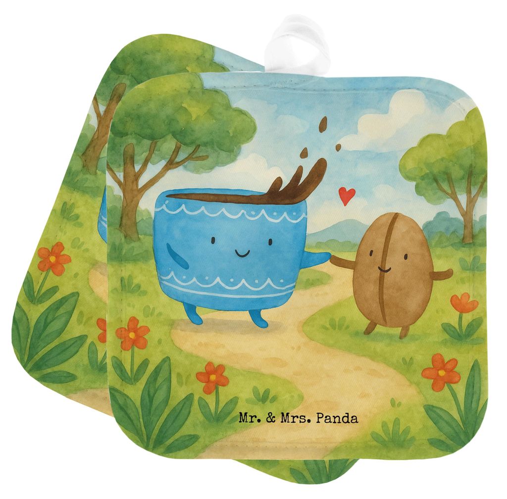 Mr. & Mrs. Panda topfhalter Kaffee Bohne Design - Weiß - Geschenk, Topflappen 2er Set, Kaffeebohne, Ofenlappen, Lustige Sprüche, Glück, Kochlapp...