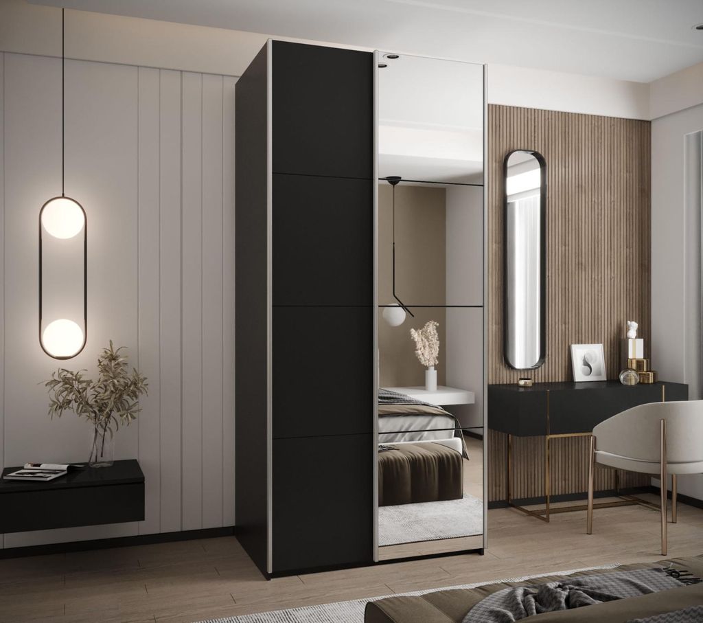 Zweitüriger Kleiderschrank SAMARA 3 - 120 cm, schwarz/silber