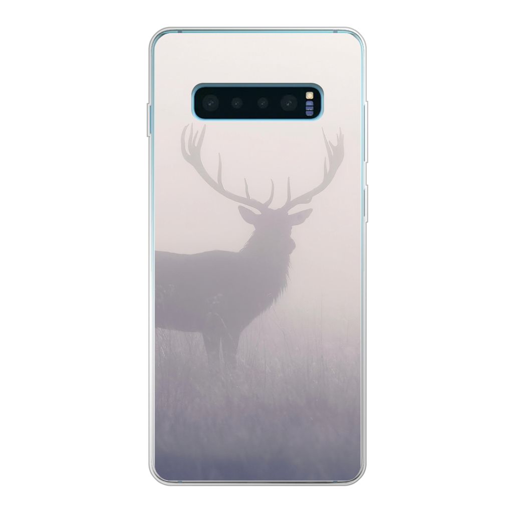 MuchoWow Handyhülle Schutzhülle Hülle für Samsung Galaxy S10 Plus Hirsche - Nebel - Morgen Silikon Softcase Handy Hülle - Schutzhülle