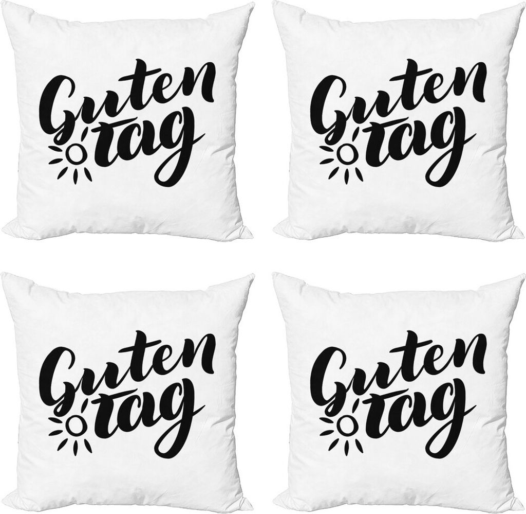 ABAKUHAUS Deutsche Kissenbezug Set (4 Stück), Hand Schriftzug Guten Tag, Moderner Doppelseitiger Digitaldruck, 60 cm x 60 cm, Schwarz und weiß