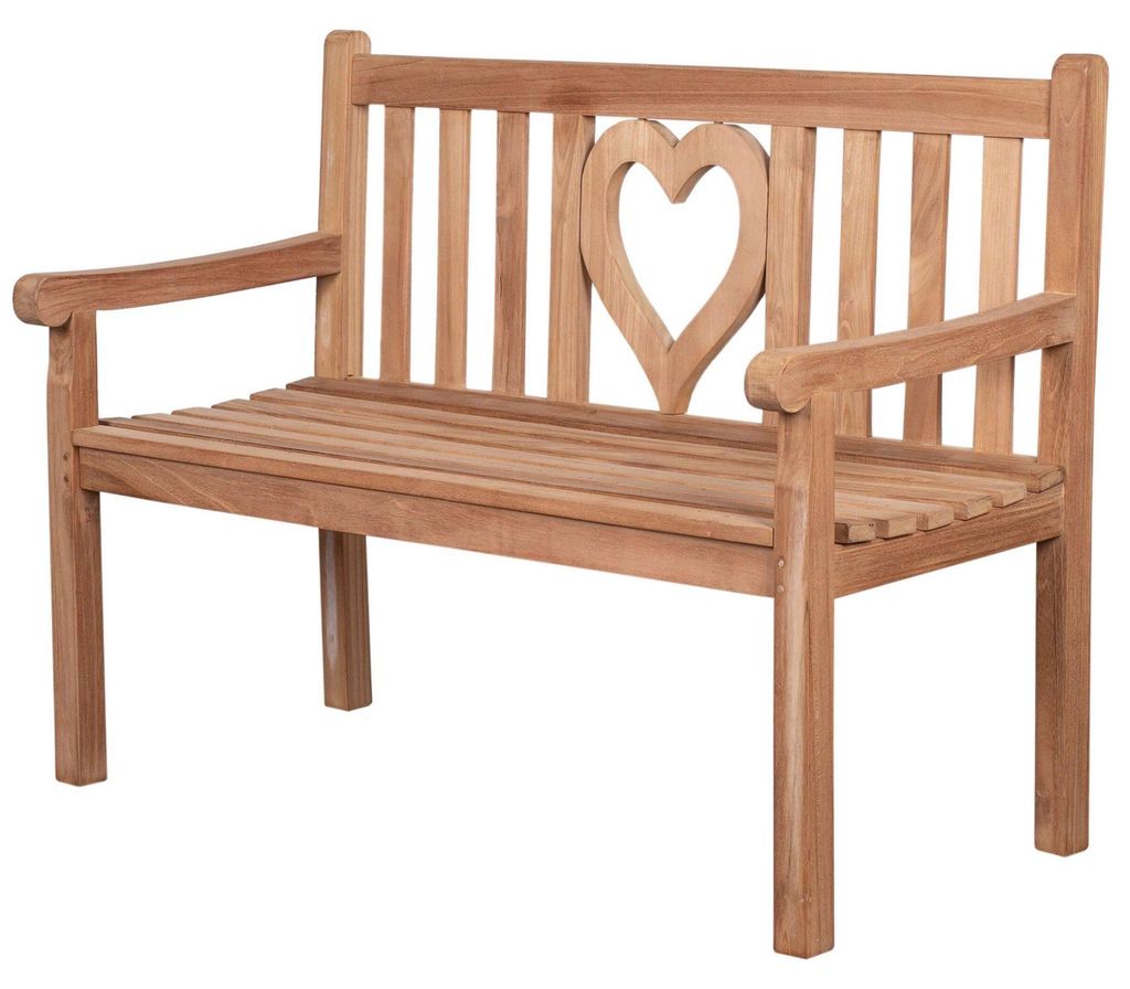Teakholz Gartenbank Herz 120 cm Produktbild 