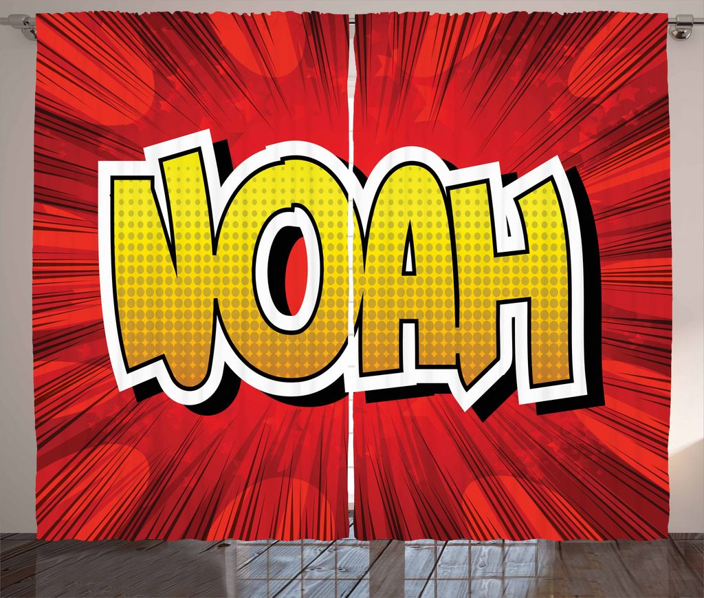 ABAKUHAUS Noah Rustikaler Vorhang, Gemeinsame Teen Boys Name, Wohnzimmer Universalband Gardinen mit Schlaufen und Haken, 280 x 175 cm, Gelb Weiß u...