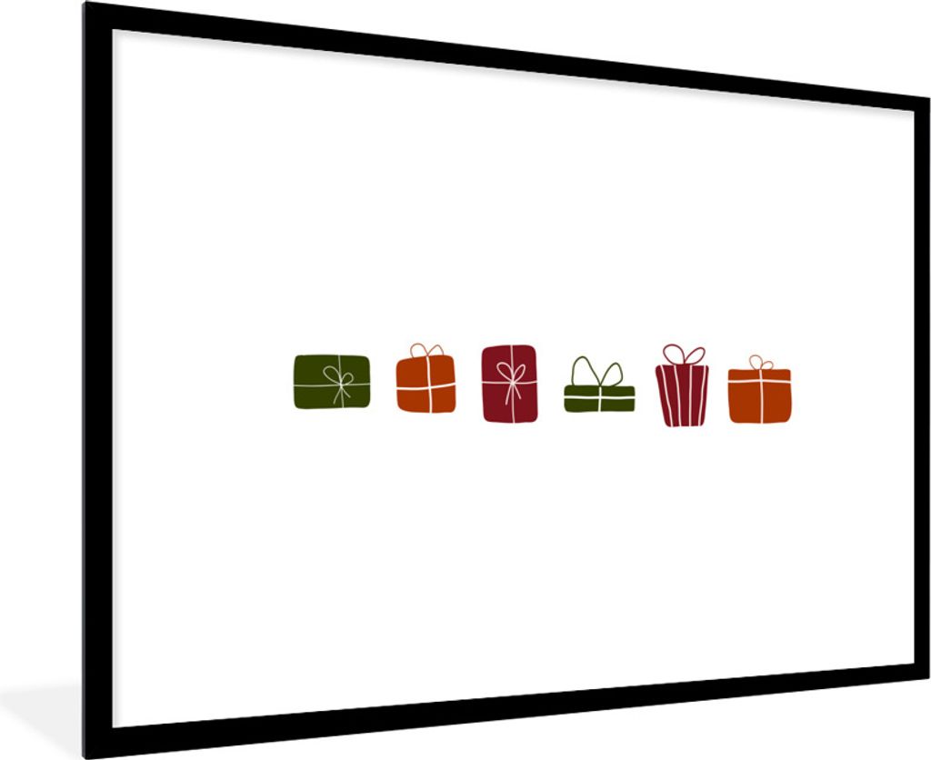 MuchoWow Gerahmtes Poster Geschenke - Weihnachten - Weiß 90x60 cm - Poster mit Schwarzem Bilderrahmen Wandposter Rahmen Foto Bilder - Wanddekora...