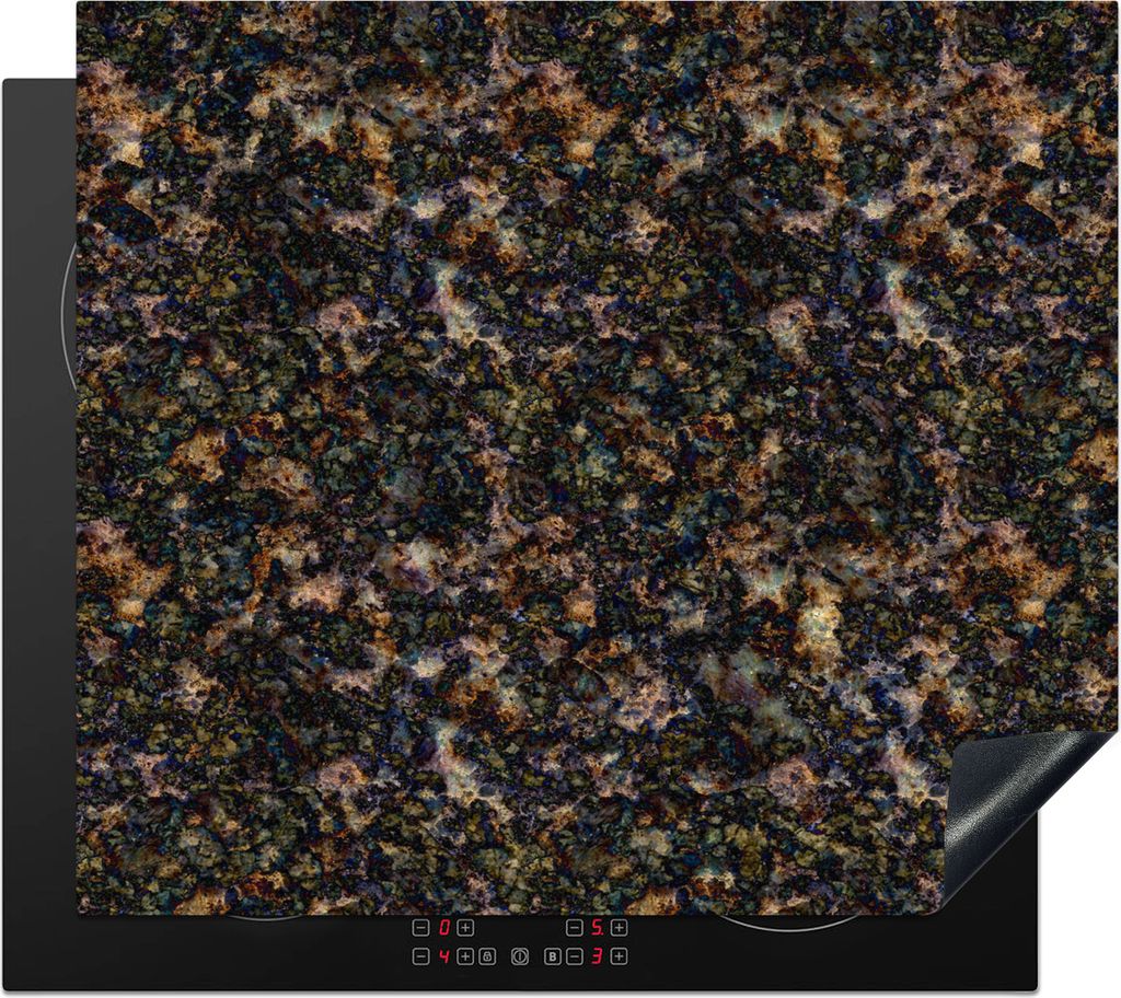 KitchenYeah Herdabdeckplatte Schwarz - Gold - Granit - Muster , 57x51cm, Küche Deko, Glaskeramikkochfeld Herdabdeckung, Abdeckplatte fùr Kochfeld