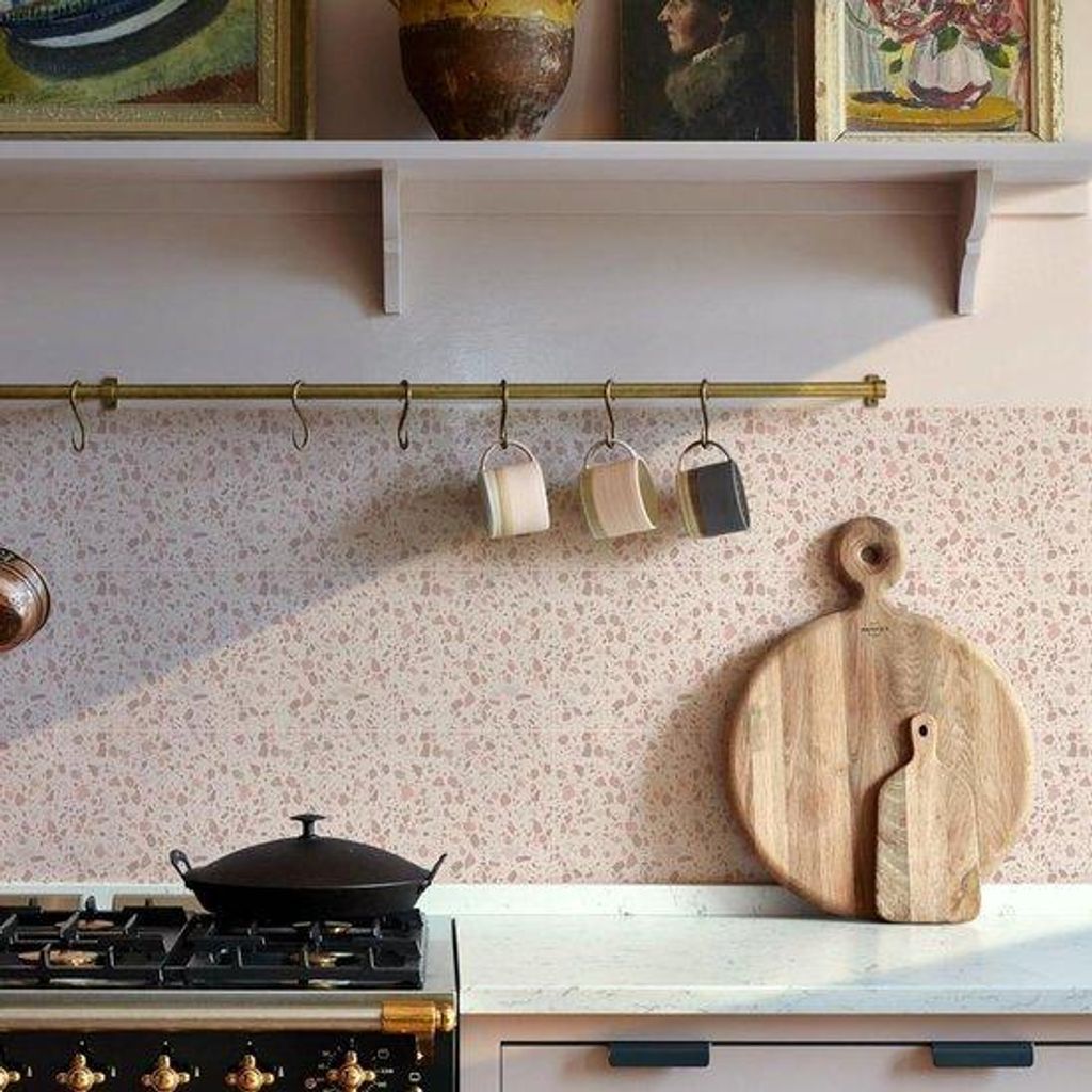 Terrazzo Dekorationssticker Rosa - 25 Stück - 20 cm - Küche Badezimmer - Selbstklebend - Herd - Entfernen und Aufkleben