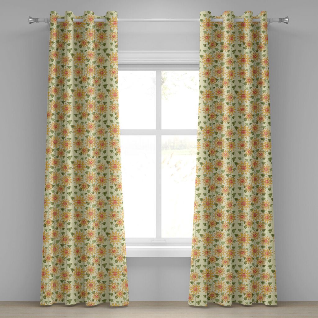 ABAKUHAUS Sonnenblume Ösenvorhang, Blumennatur-Muster im Patchwork-Art-rustikalen Land-Entwurf, Dekorative 2-Panel-Fenstervorhänge, 280 cm x 175 ...