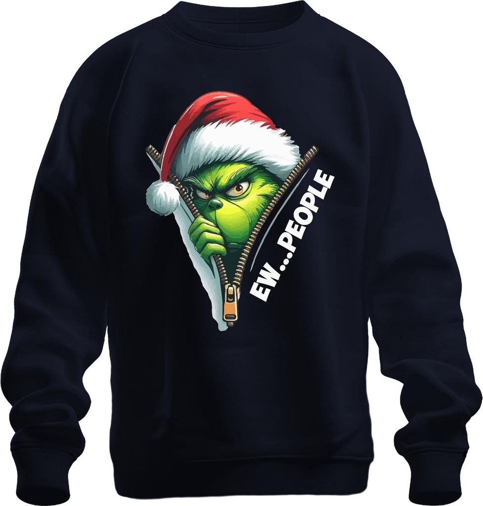 EW PEOPLE Grinch Santa Reißverschluss Weihnachten lustig Uni Sweatshirt Pullover, Navy, S