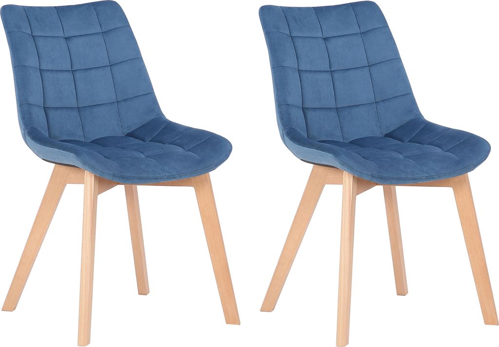 CLP 2er Esszimmerstühle Passaic Samt gesteppt blau