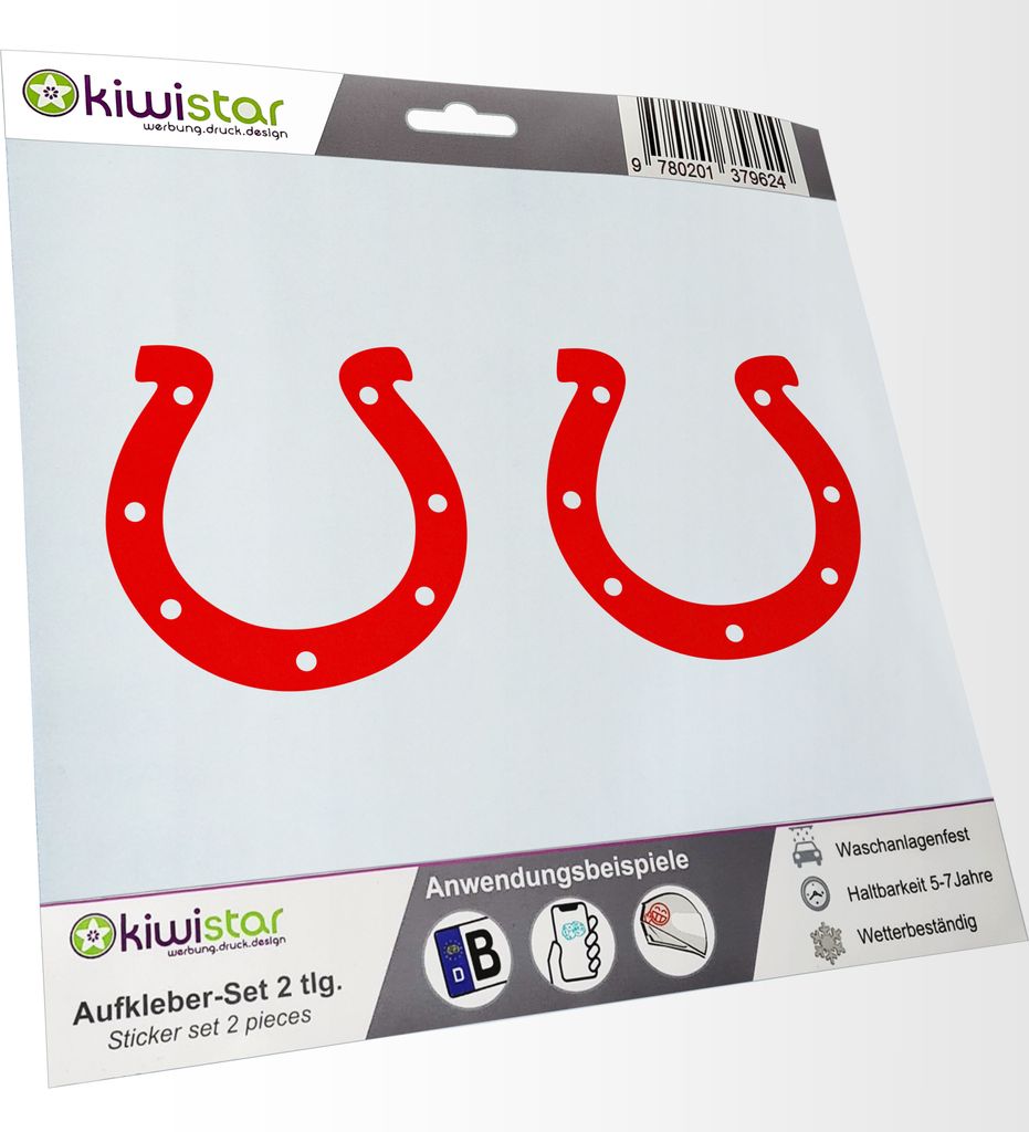 Kiwistar - 2x Kennzeichenaufkleber - rot - 21 mm Hufeisen - Glücksbringer Aufkleber für Auto, Laptop, Fahrrad, LKW, Motorrad Mehrfarbig JDM Decal...