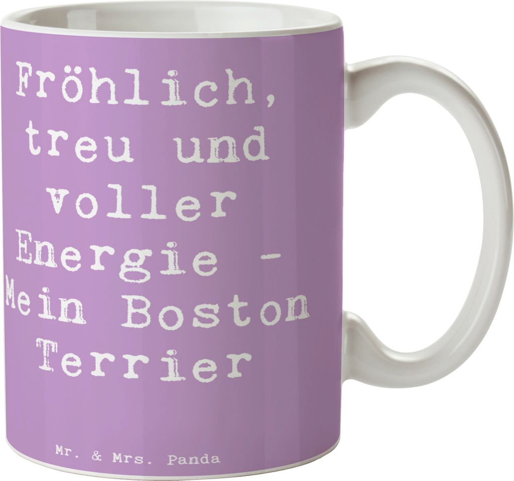 Mr. & Mrs. Panda haferl Spruch Boston Terrier Freude - Lavendeltraum - Geschenk, Trinkbecher, kaffeebecher keramik, Pott, Tasse, fröhliche Persön...