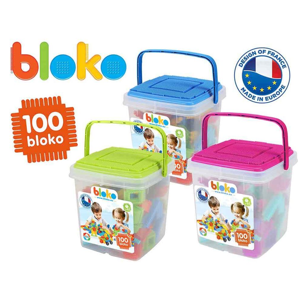 100 Bloko Steckspiel Steine im Eimer Productafbeelding 