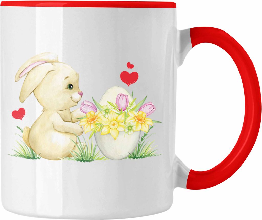 Trendation - Tasse Ostern Ostergeschenke Kinder Jugendliche Geschenke Lustige Grafik Osterhase Osterei (Rot)
