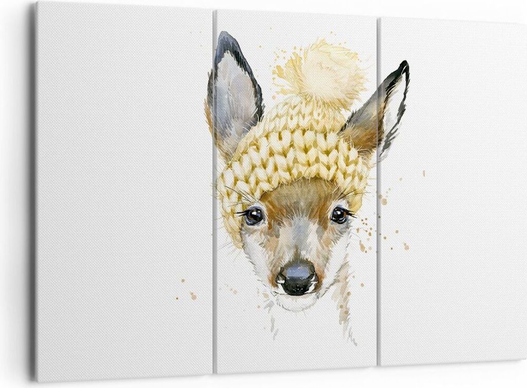 Bild auf Leinwand - Leinwandbild - Tier Hut Hirsch modern - 165x110cm - Wand Bild - Wanddeko - Leinwanddruck - Bilder - Kunstdruck - Wanddekoration...