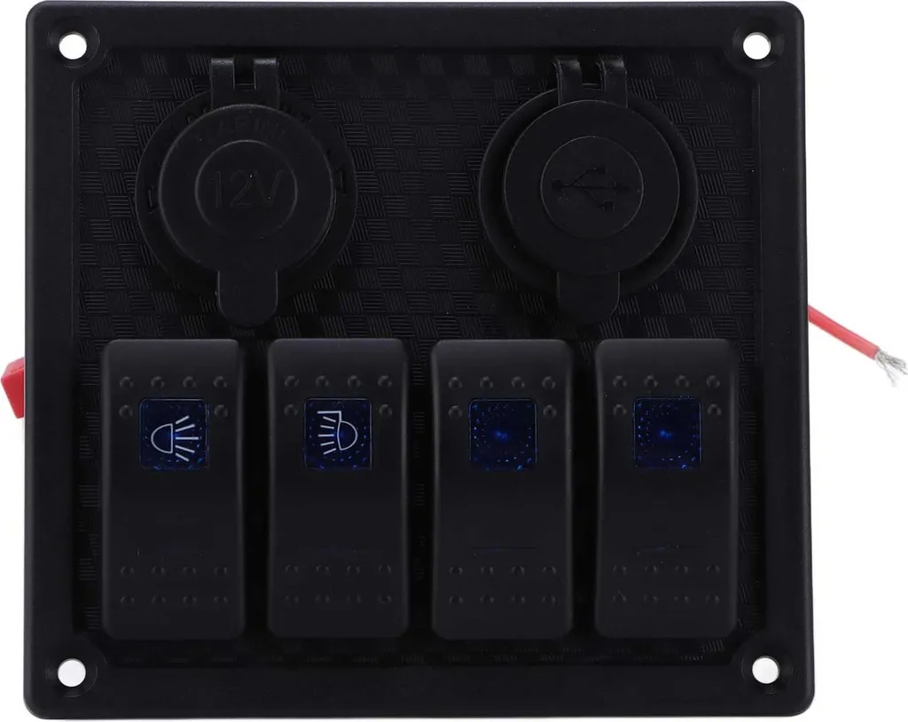 Tableau d'interrupteurs marine 4 boutons LED bleu étanche pour bateau