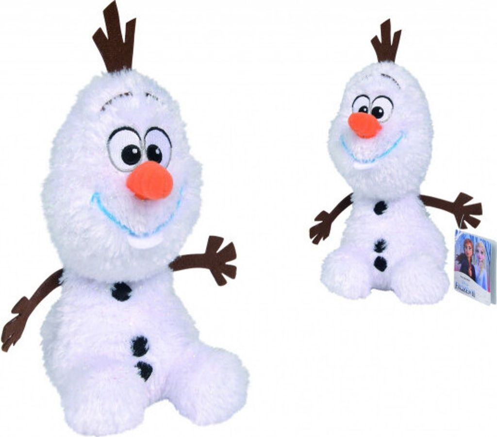 Two plush toys of Olaf the snowman from Disney's Frozen franchise, shown from different angles against a white background.