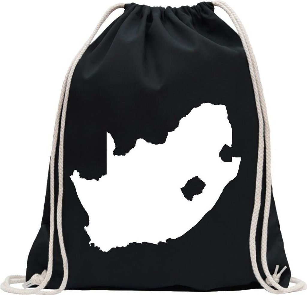 Kiwistar - Turnbeutel - schwarz - Südafrika Umriss Kontur - Fun Rucksack Sport Beutel Gymsack Baumwolle mit Ziehgurt