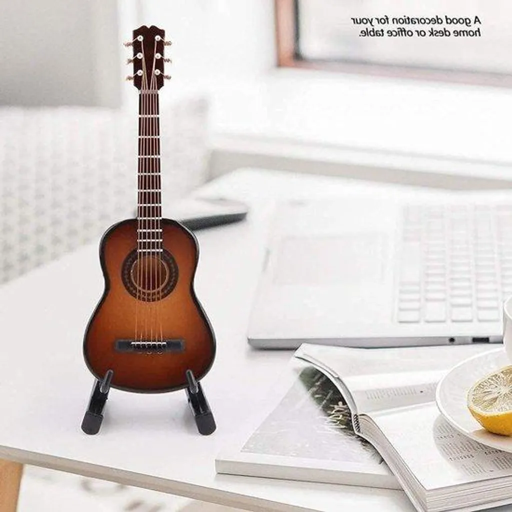Modèle réduit de guitare acoustique en bois - Objet déco musicale 25 cm