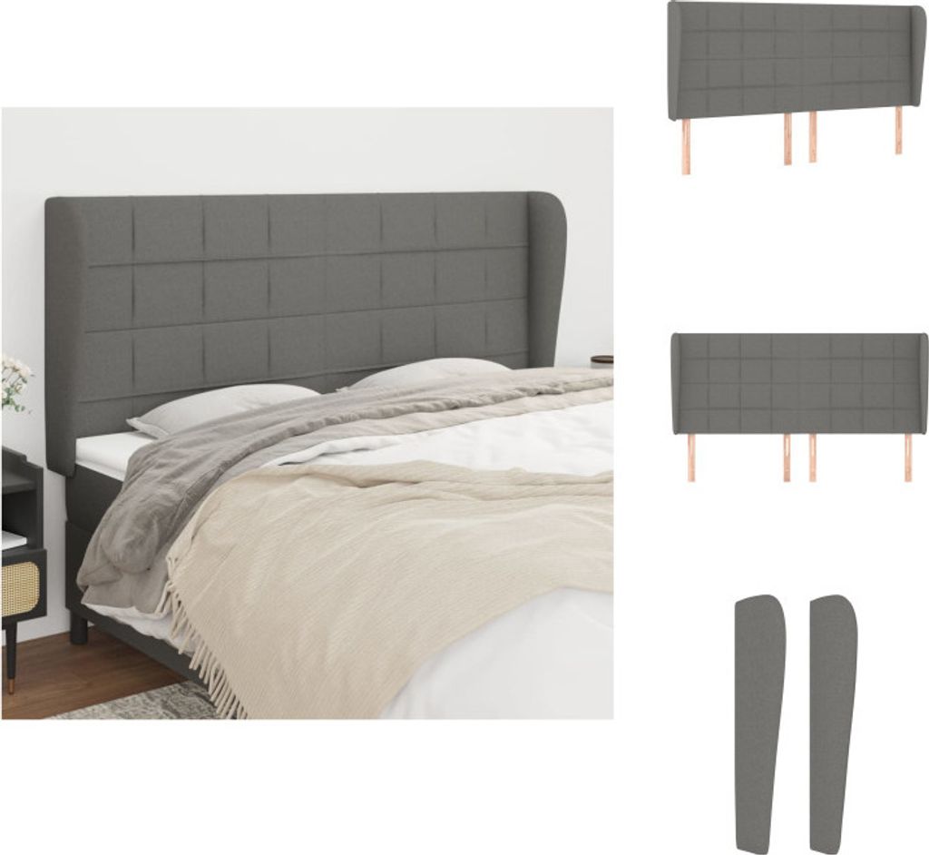 vidaXL Kopfteil mit Ohren Dunkelgrau 163x23x118/128 cm Stoff - Kopf- & Fußenden