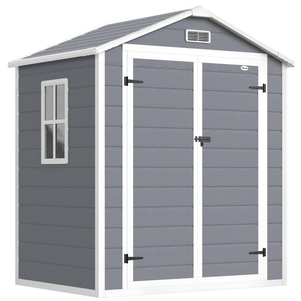 Aluminium & Kunststoff Geräteschuppen 1,80x1,30x2,10 m Gartenhaus abschließbar mit Doppeltür Fenster Grau