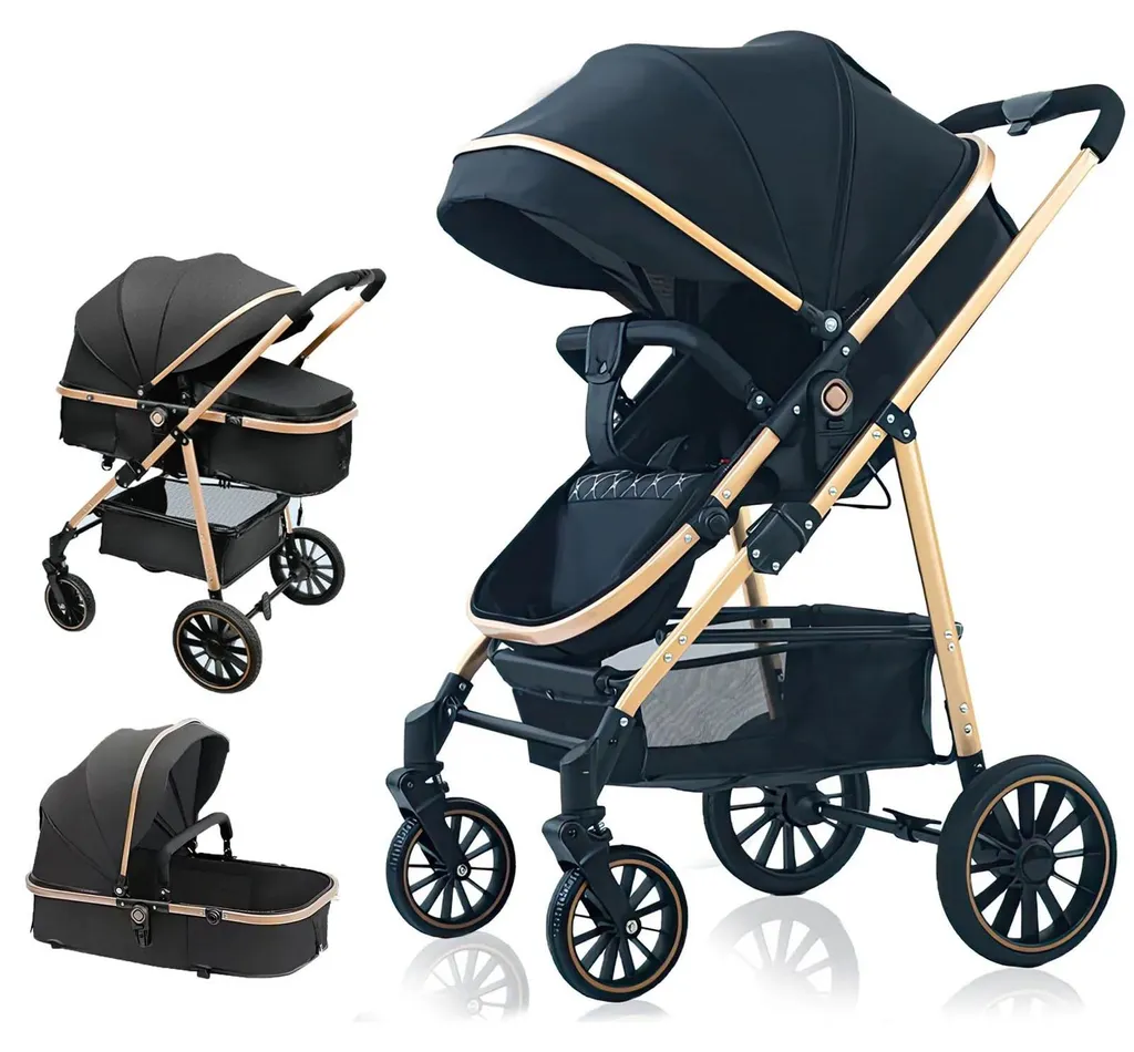 Chaise bébé réglable et pliable sur roulettes - Structure Métal Noir