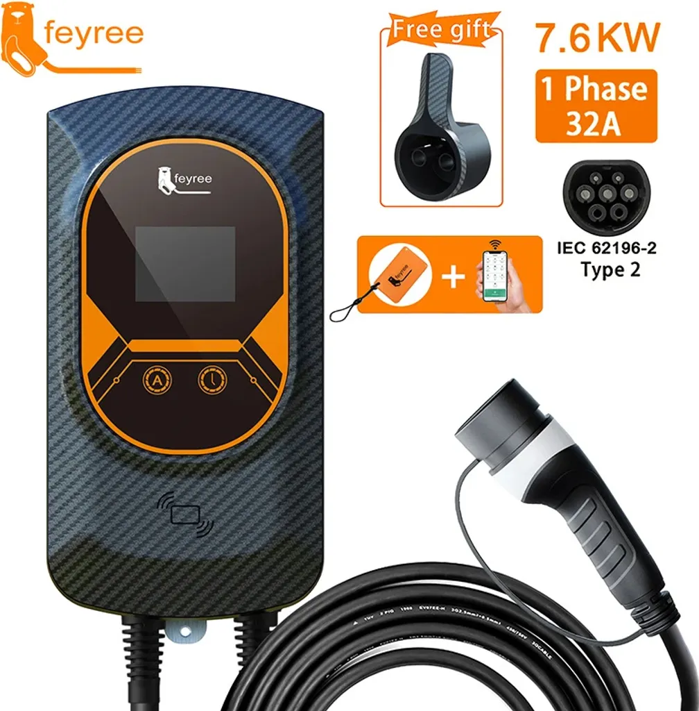 Station de recharge VE rapide 32A Type 2 murale bleue - Modèle Pro-EV - 2