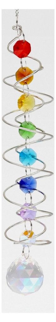 Sonnenfänger Windspiel mit Doppelspirale und Kristallkugeln, Bunte hängende Kristall-Dekoration für Fenster und Garten