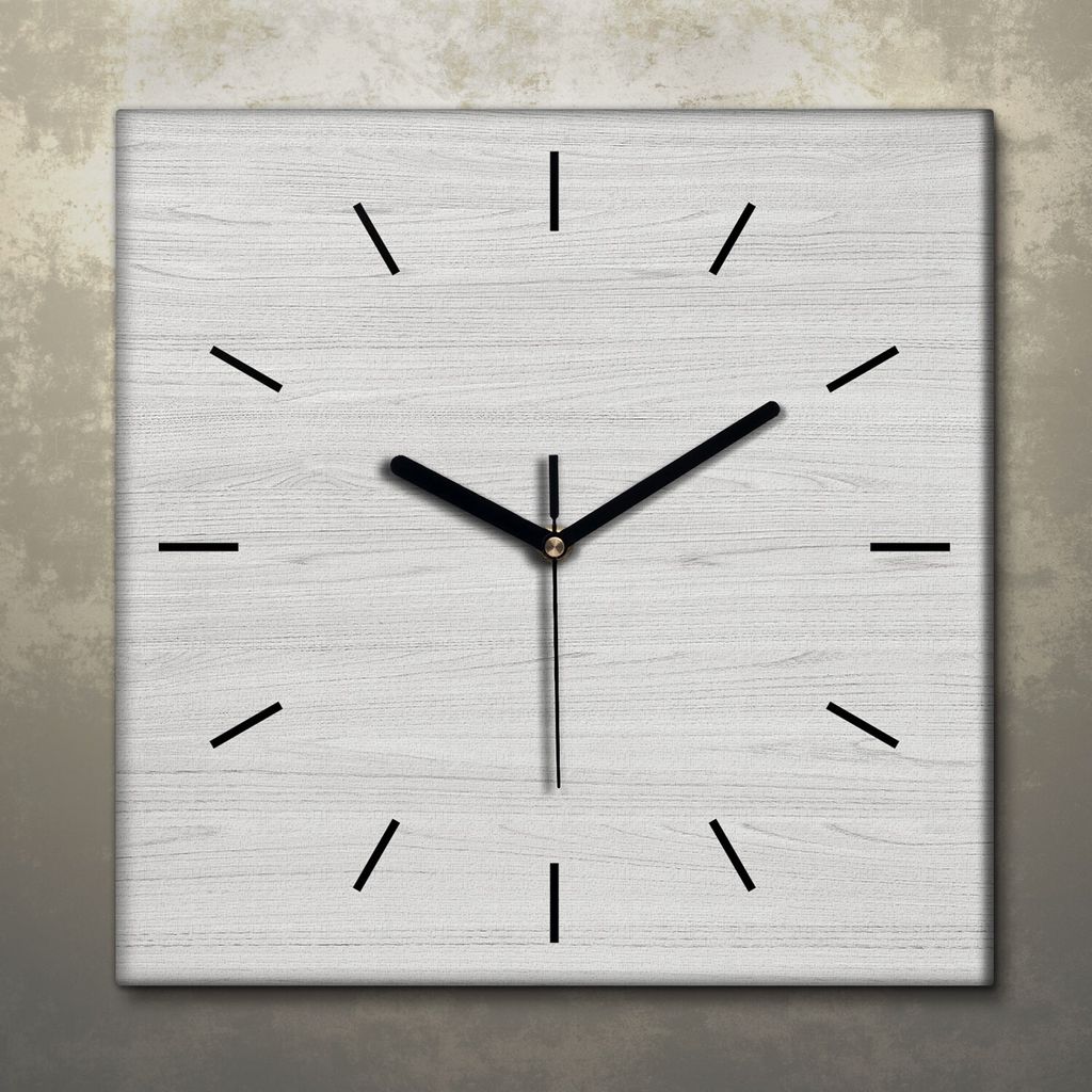 Wohnzimmer Leinwand Uhr Geräuschlos Küche 30x30 Weiß, Holz, Motive, Textur, schwarze Zeiger